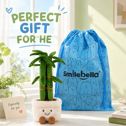 Smilebella 13-In Unisex Soft Velvet Lucky Bamboo Stuffed Plant, Fluffy Potted Stuffed Toy, Good Vibes Plant Decor, Cozy Study Desk Accent, Healing Birthday Gift
