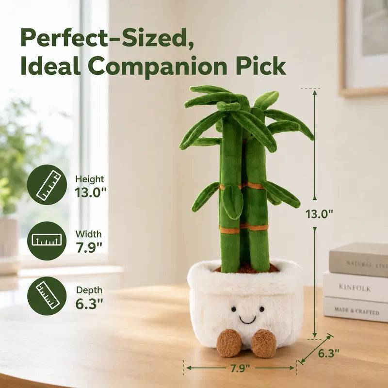 Smilebella 13-In Unisex Soft Velvet Lucky Bamboo Stuffed Plant, Fluffy Potted Stuffed Toy, Good Vibes Plant Decor, Cozy Study Desk Accent, Healing Birthday Gift