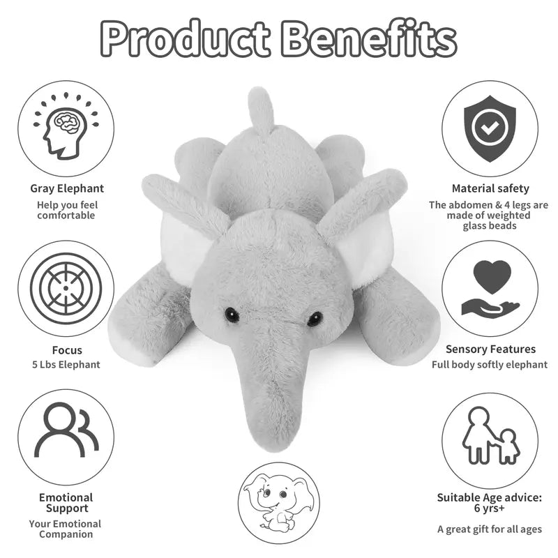Webingo 26" Weighted Elephant Cuddly Stuffed Animal - 4.2 Lbs Weighted Body, Soft Adorable Stuffed Doll, Kids' Christmas & Birthday Gift, Cuddly Stuffed Animals