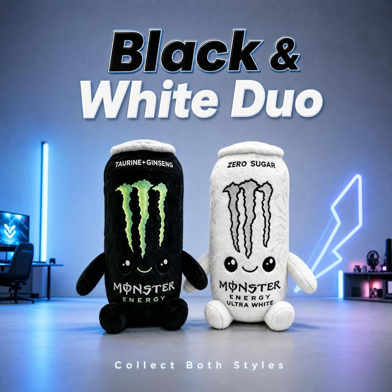 Monster Energy Drink Can Stuffed Toy - 6 in & 8.7 in Soft Plushies, Cute Collectible, Quirky Whimsical Geek Gift Idea for Gamer Desk Decor, Fan Presents