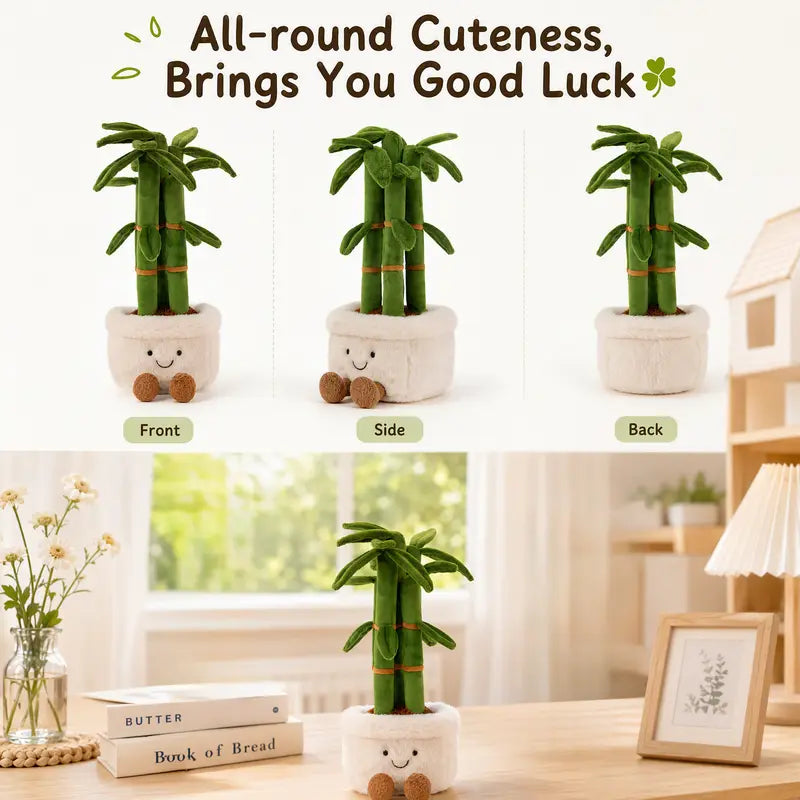Smilebella 13-In Unisex Soft Velvet Lucky Bamboo Stuffed Plant, Fluffy Potted Stuffed Toy, Good Vibes Plant Decor, Cozy Study Desk Accent, Healing Birthday Gift