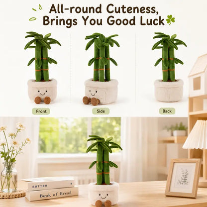Smilebella 13-In Unisex Soft Velvet Lucky Bamboo Stuffed Plant, Fluffy Potted Stuffed Toy, Good Vibes Plant Decor, Cozy Study Desk Accent, Healing Birthday Gift