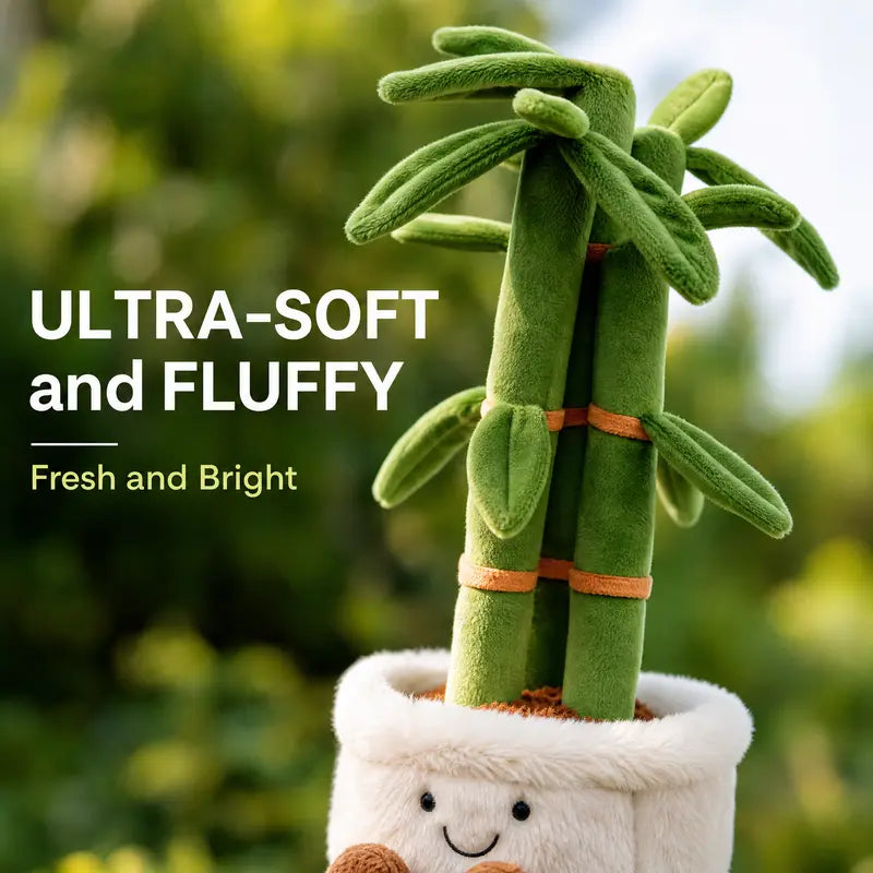 Smilebella 13-In Unisex Soft Velvet Lucky Bamboo Stuffed Plant, Fluffy Potted Stuffed Toy, Good Vibes Plant Decor, Cozy Study Desk Accent, Healing Birthday Gift