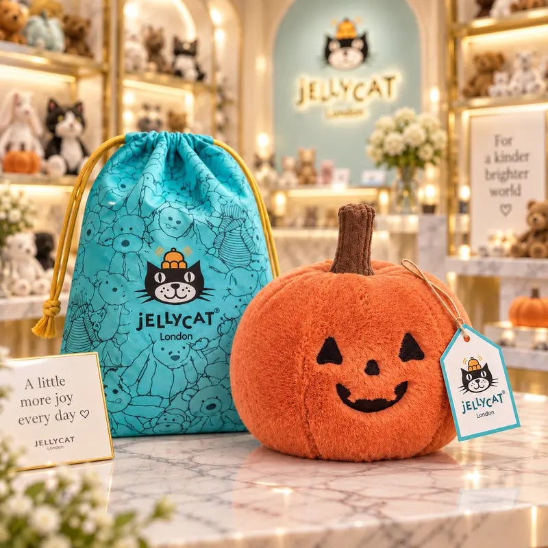 Jellycat Ooky Jack O Lantern Plush, Cute Halloween Pumpkin Stuffed Toy, Spooky Season Collectible Gift, US Stock Ready to Ship