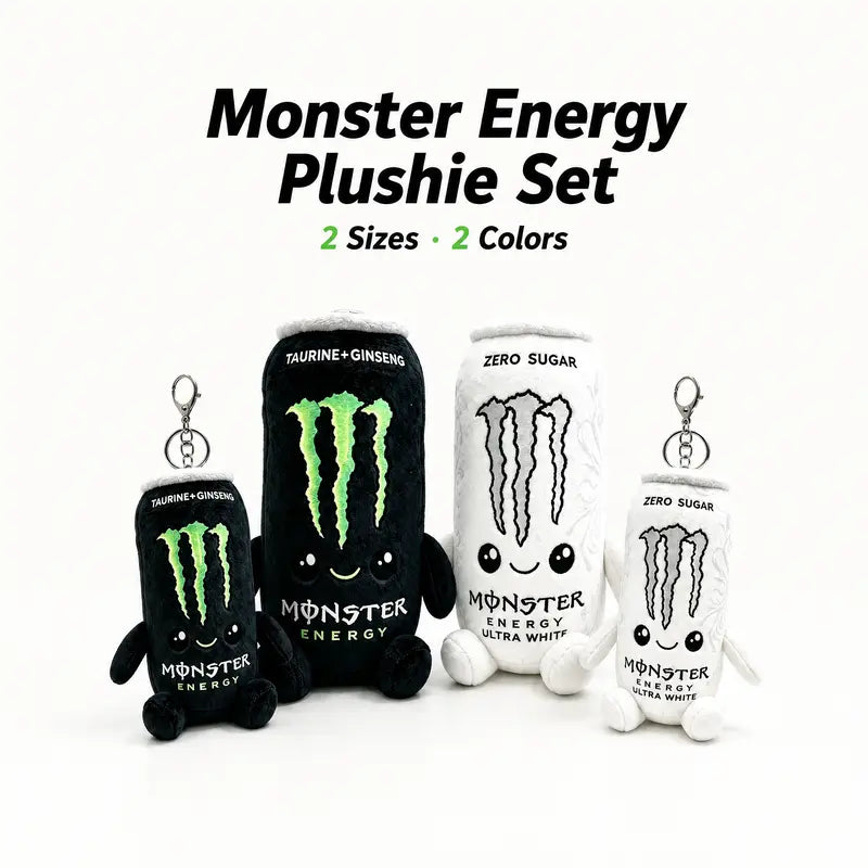 Monster Energy Drink Can Stuffed Toy - 6 in & 8.7 in Soft Plushies, Cute Collectible, Quirky Whimsical Geek Gift Idea for Gamer Desk Decor, Fan Presents